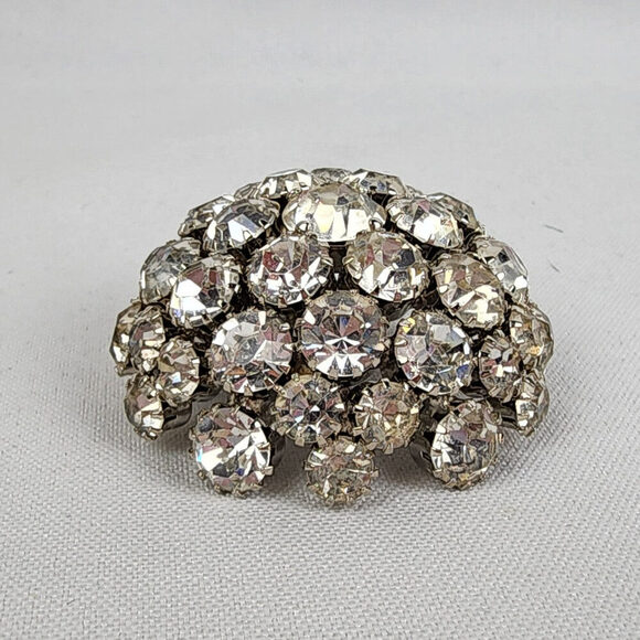 Vintage Silver Tone Crystal Domed Statement Brooch - Picture 2 of 5